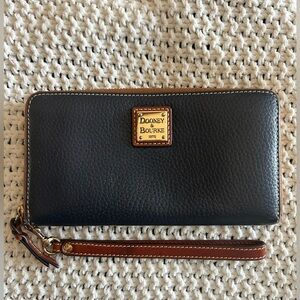 Dooney & Bourke Pebble Grain Leather Large Zip Around Wristlet in Midnight Blue